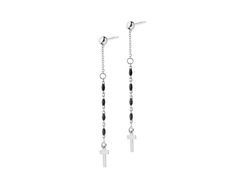 Sterling Silver & Enamel Earrings - Cross