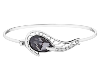 Sterling Silver Bangle with Cubic Zirconia & Crystal