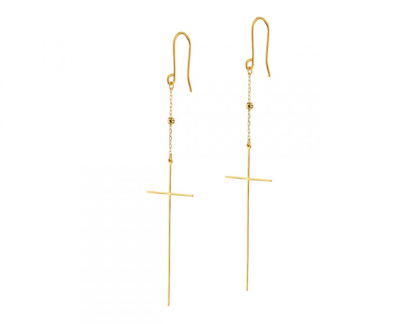 Yellow Gold Earrings - Cross