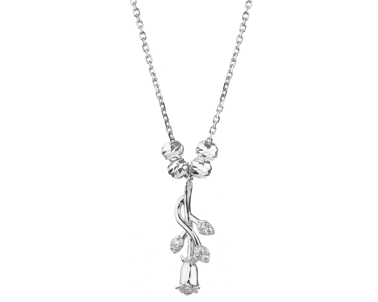 Sterling Silver Necklace with Cubic Zirconia - Rose, Balls