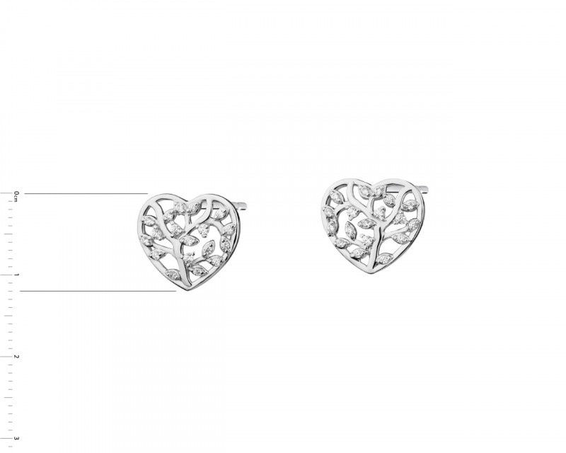 Sterling Silver Earrings with Cubic Zirconia - Heart, Tree