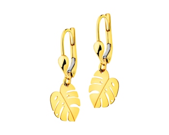 Yellow Gold Earrings - Monstera Leaf