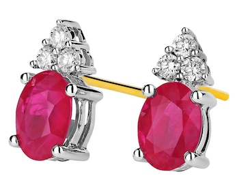 Yellow and white gold earrings with brilliants and rubies - fineness 14 K