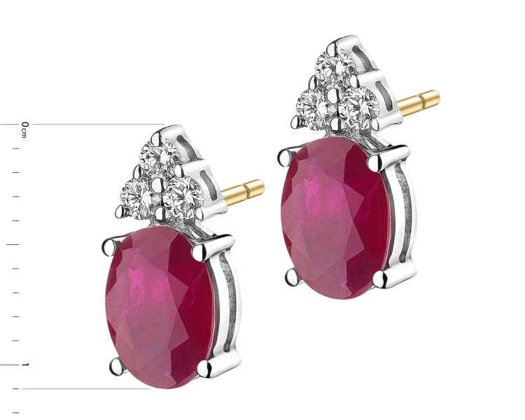 Yellow and white gold earrings with brilliants and rubies - fineness 585