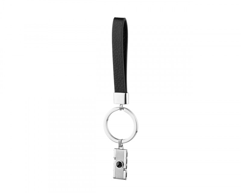 Stainless steel & leather key ring with agate