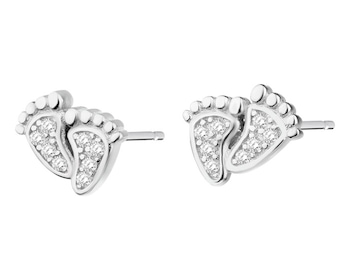 Sterling Silver Earrings with Cubic Zirconia - Feet