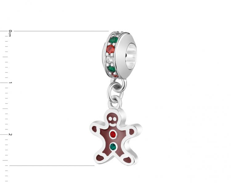Sterling Silver & Enamel Beads Pendant with Cubic Zirconia - Gingerbread Man