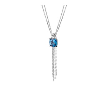 Naszyjnik z białego złota z diamentami i topazem (London Blue) - próba 585