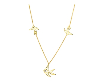 Yellow Gold Diamond Necklace - Birds 0,008 ct - fineness 9 K