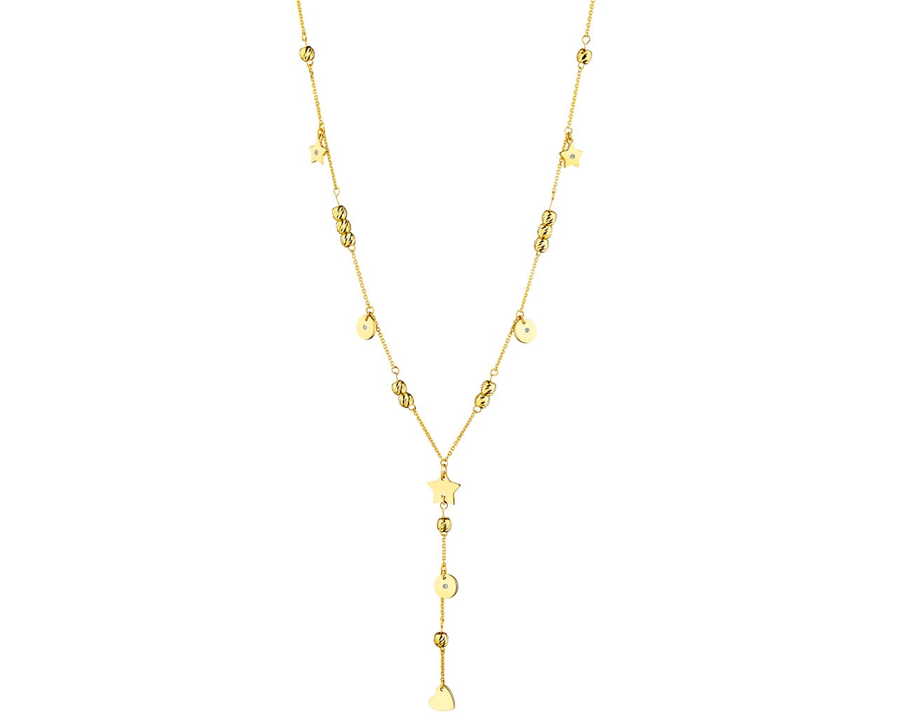 Zlatý náhrdelník s diamanty - hvězdy, kolečka, srdce 0,01 ct - ryzost 585