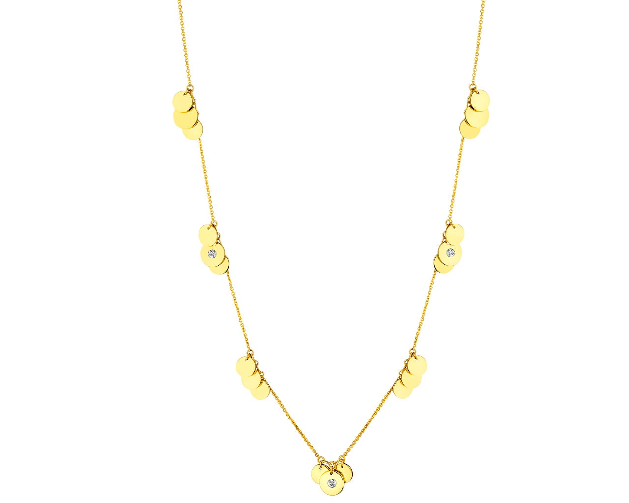 Yellow Gold Diamond Necklace - Round Disc 0,01 ct - fineness 9 K