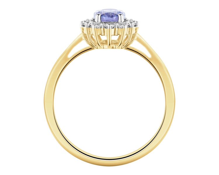 14 K Rhodium-Plated Yellow Gold Ring - fineness 14 K