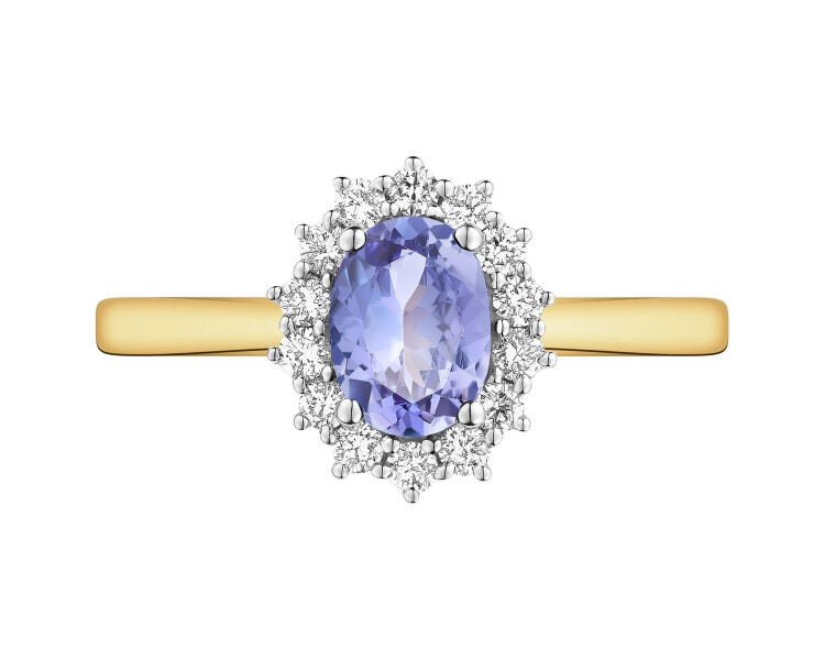 14 K Rhodium-Plated Yellow Gold Ring - fineness 14 K