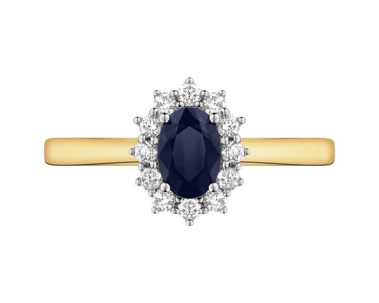 14 K Rhodium-Plated Yellow Gold Ring - fineness 14 K
