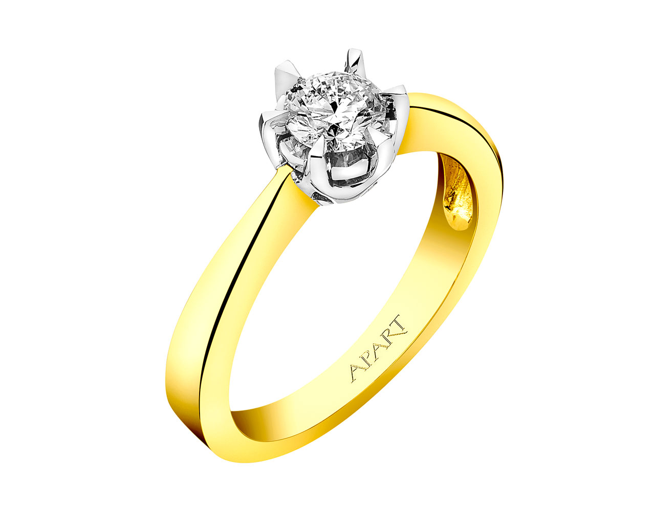 14 K Yellow Gold Ring with Diamond 0,38 ct - fineness 14 K