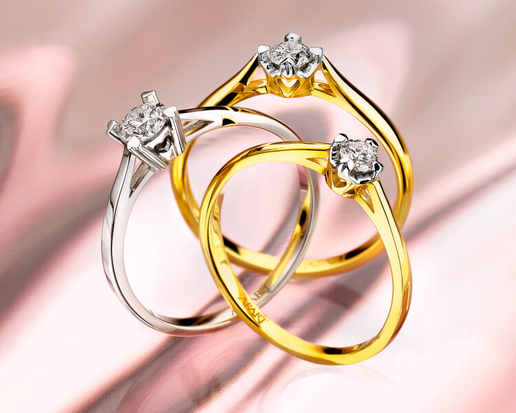 Pierścionek z białego złota z brylantem - serce - 0,08 ct - próba 750