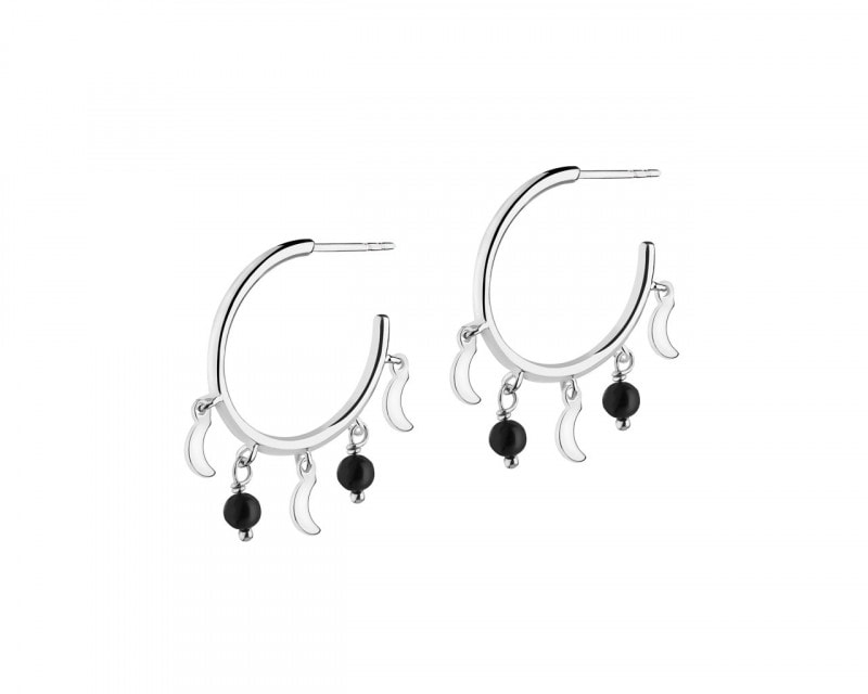 Rhodium Plated Silver Earrings with Agate