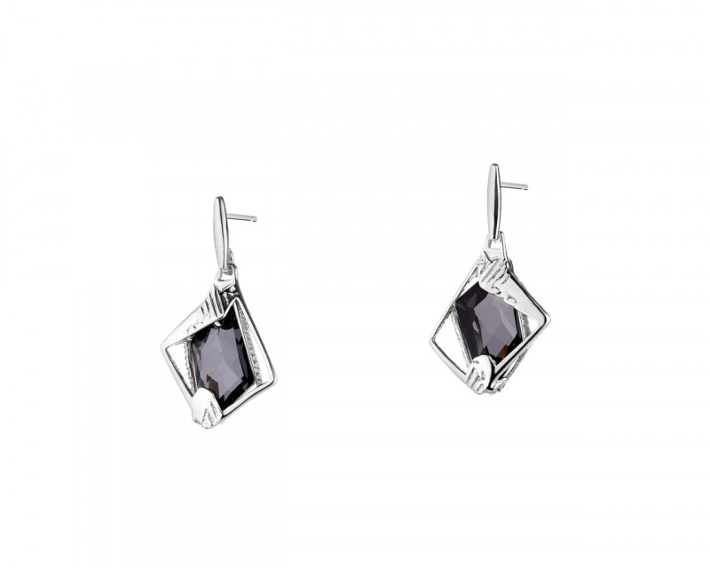 Rhodium Plated Silver Earrings with Glass