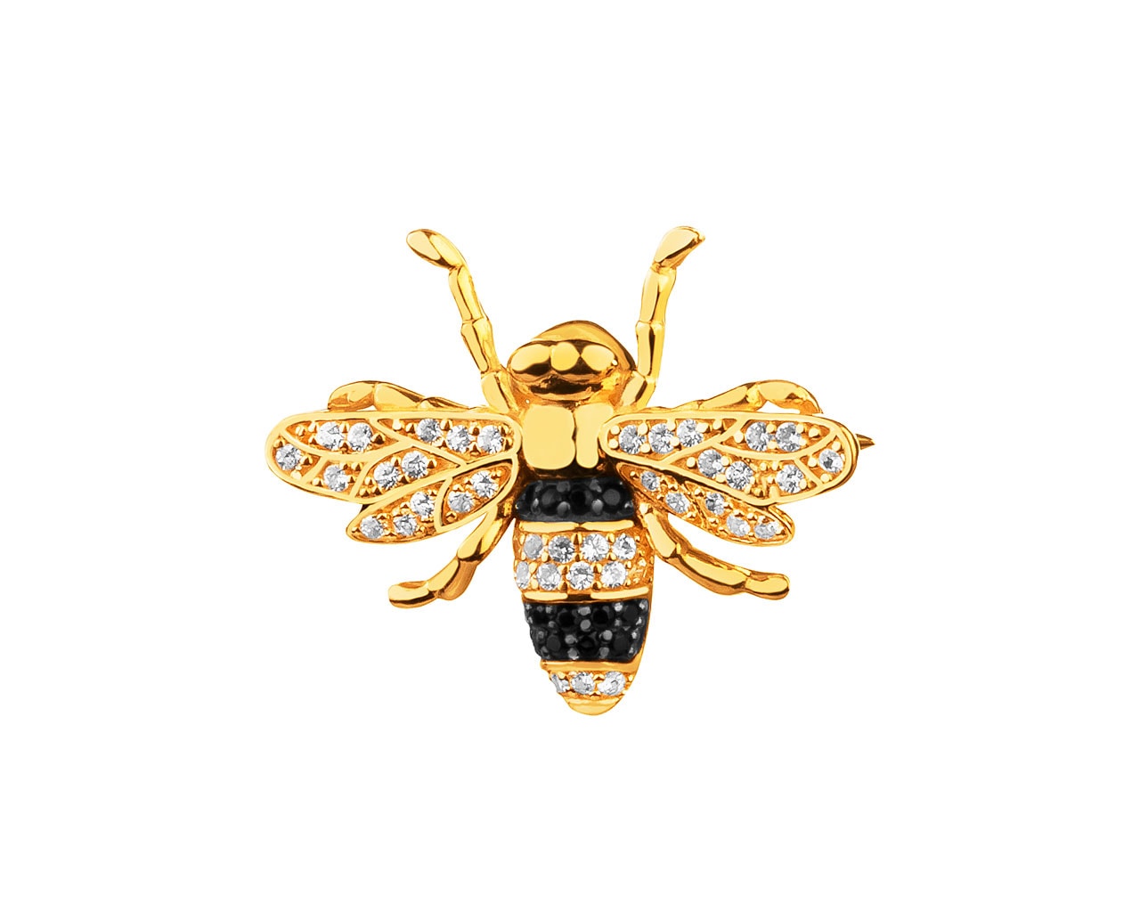 Złota broszka z cyrkoniami - pszczółka