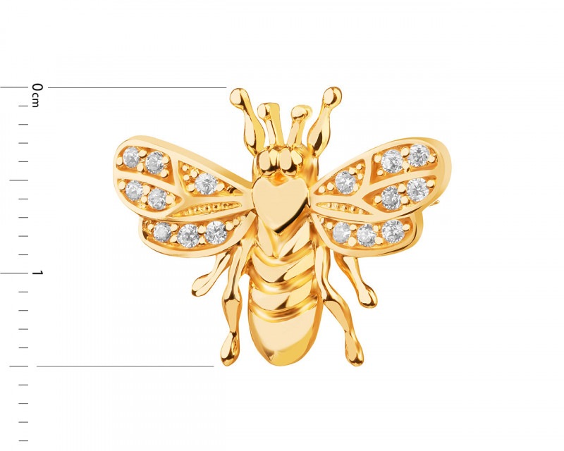 Złota broszka z cyrkoniami  - pszczółka