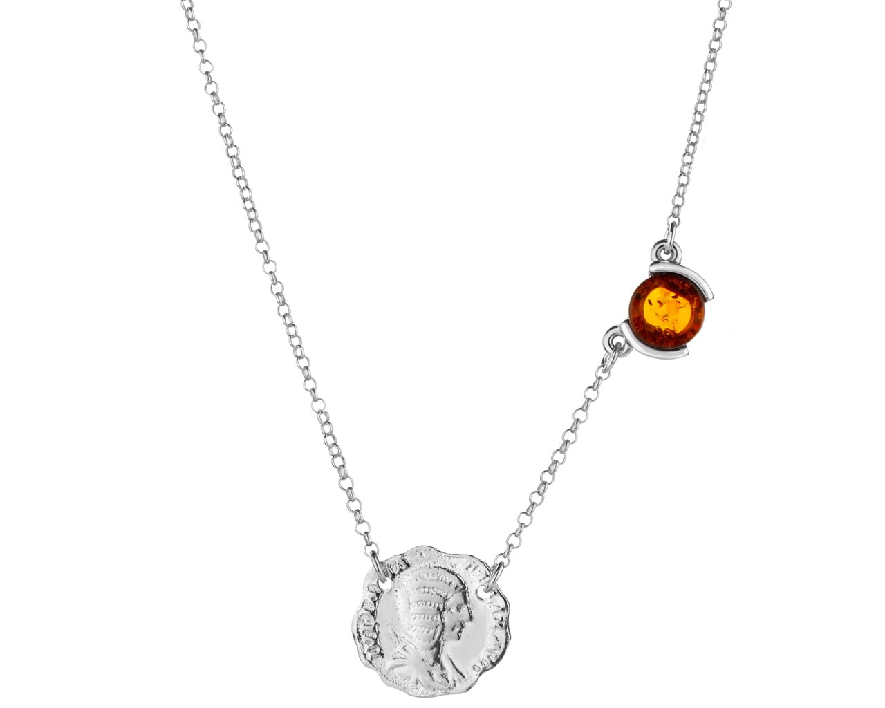 Stříbrný náhrdelník s jantarem - mince