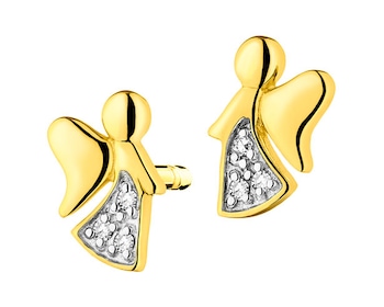 14 K Yellow Gold Earrings with Diamonds - 0,005 ct - fineness 14 K