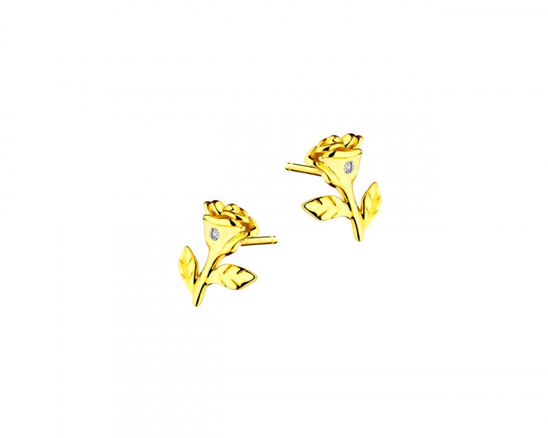 Kolczyki z żółtego złota z diamentami - róże 0,006 ct - próba 585