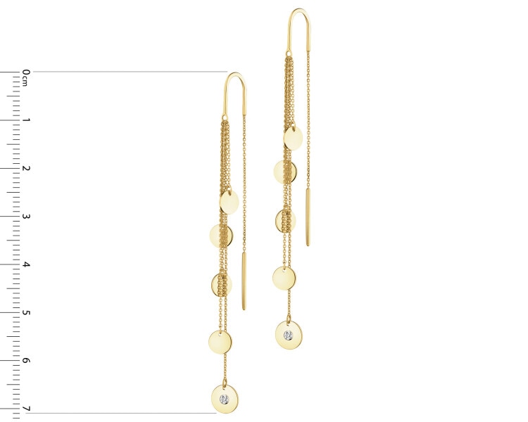 Kolczyki z żółtego złota z diamentami - 0,01 ct - próba 375