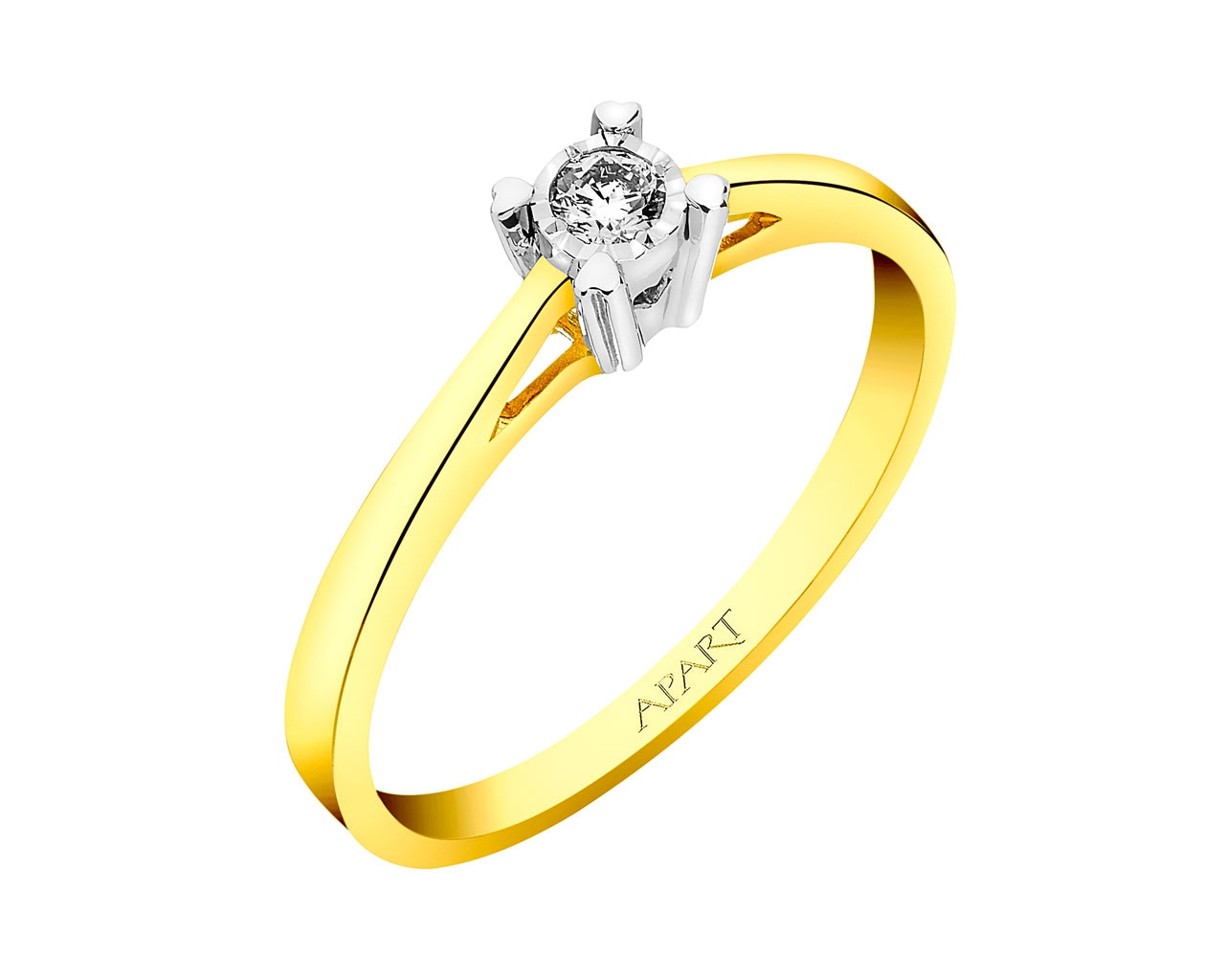 14 K Yellow Gold, White Gold Ring with Diamond 0,05 ct - fineness 14 K