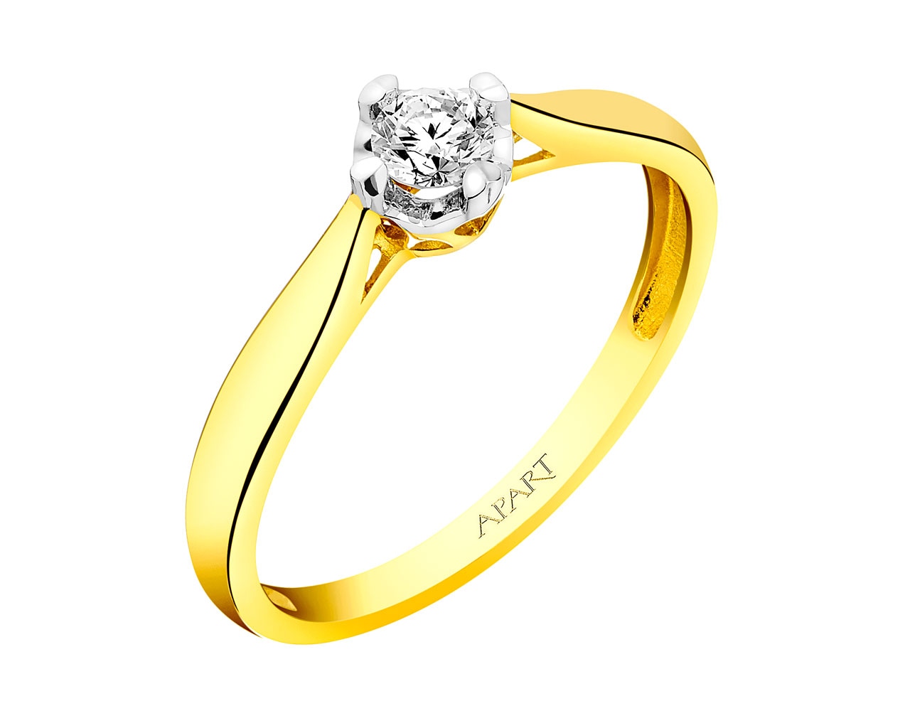 14 K Yellow Gold Ring with Diamond 0,16 ct - fineness 14 K
