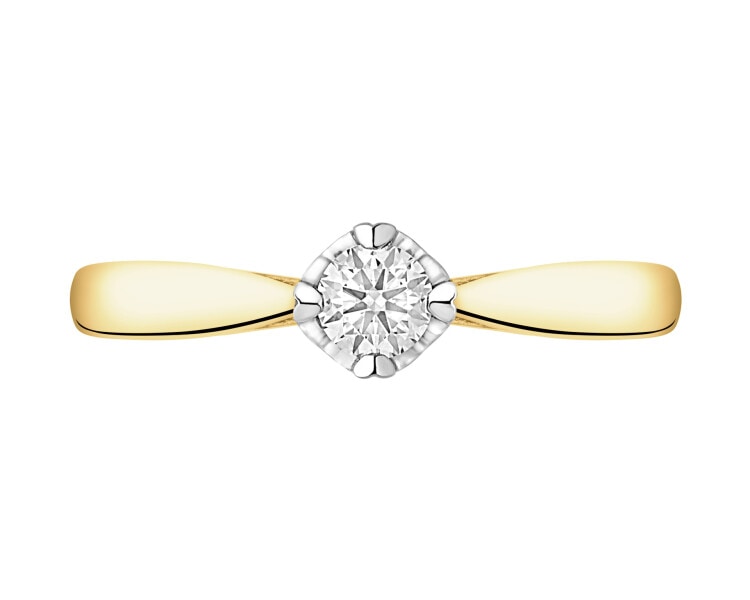 14 K Yellow Gold Ring with Diamond - 0,16 ct - fineness 14 K