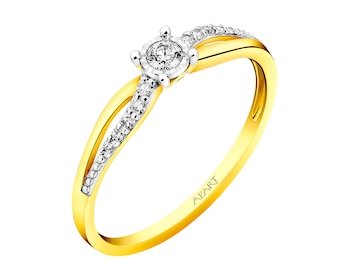 9 K Yellow Gold, White Gold Ring with Diamonds 0,12 ct - fineness 9 K