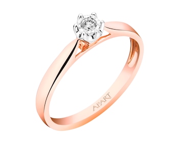 14 K Pink Gold, White Gold Ring with Diamond 0,05 ct - fineness 585