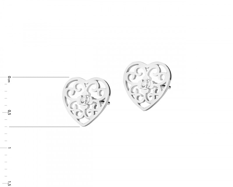 Náušnice z bílého zlata s diamanty - srdce 0,01 ct - ryzost 585