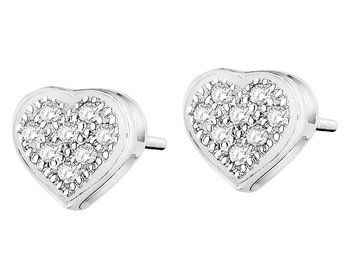 Kolczyki z białego złota z diamentami - serca 0,05 ct - próba 375