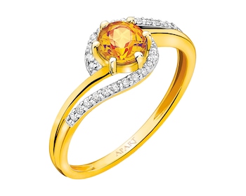 Prsten ze žlutého zlata s diamanty a citrínem - ryzost 750