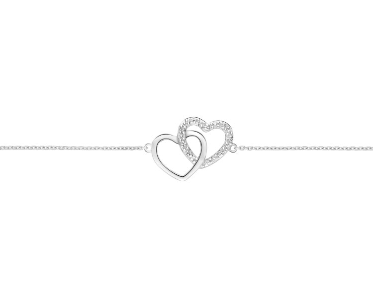 Náramek z bílého zlata s diamantem - srdce - 0,003 ct - ryzost 585