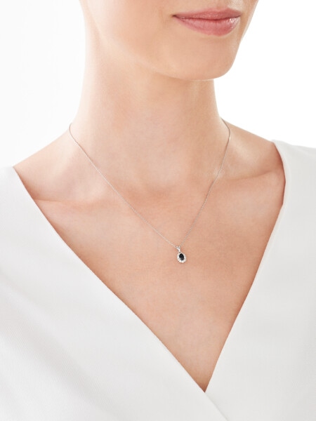 Zawieszka z białego złota z brylantami i szafirem - próba 750