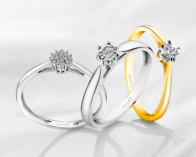 Pierścionek z białego złota z diamentami - 0,05 ct - próba 750