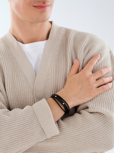 Stainless Steel, Leather Bracelet