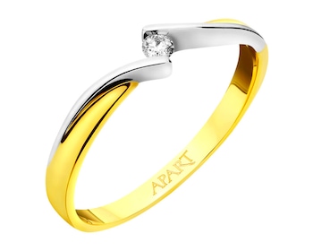 Yellow and white gold ring with brilliant 0,04 ct - fineness 14 K