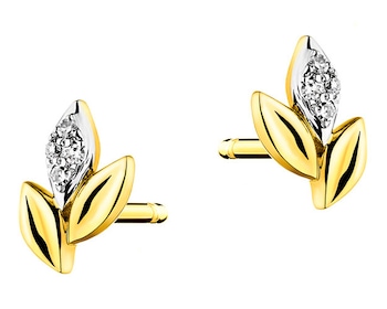 9 K Yellow Gold Earrings with Diamonds 0,02 ct - fineness 9 K
