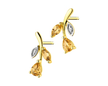 9 K Yellow Gold Earrings with Diamonds - fineness 9 K