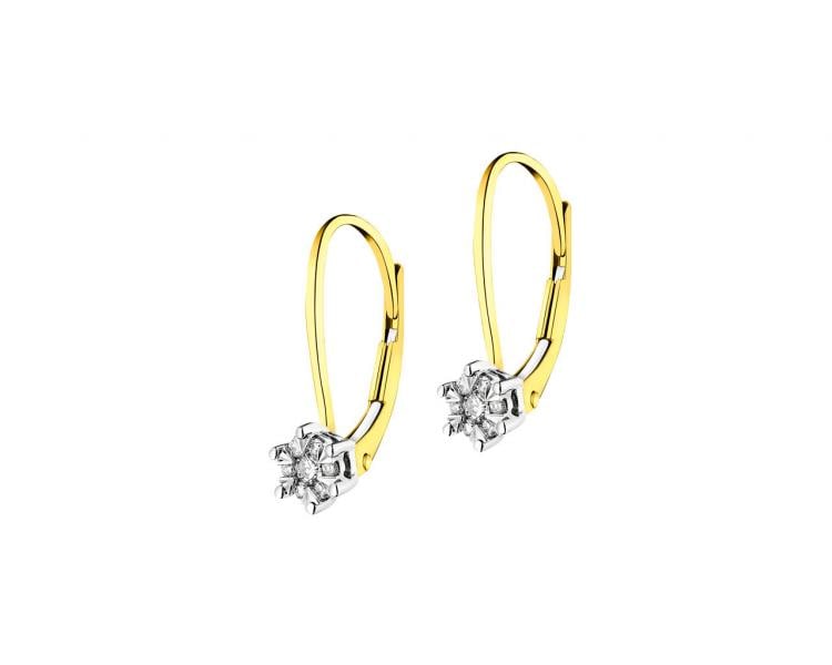 14 K Yellow Gold, White Gold Earrings with Diamonds 0,12 ct - fineness 585