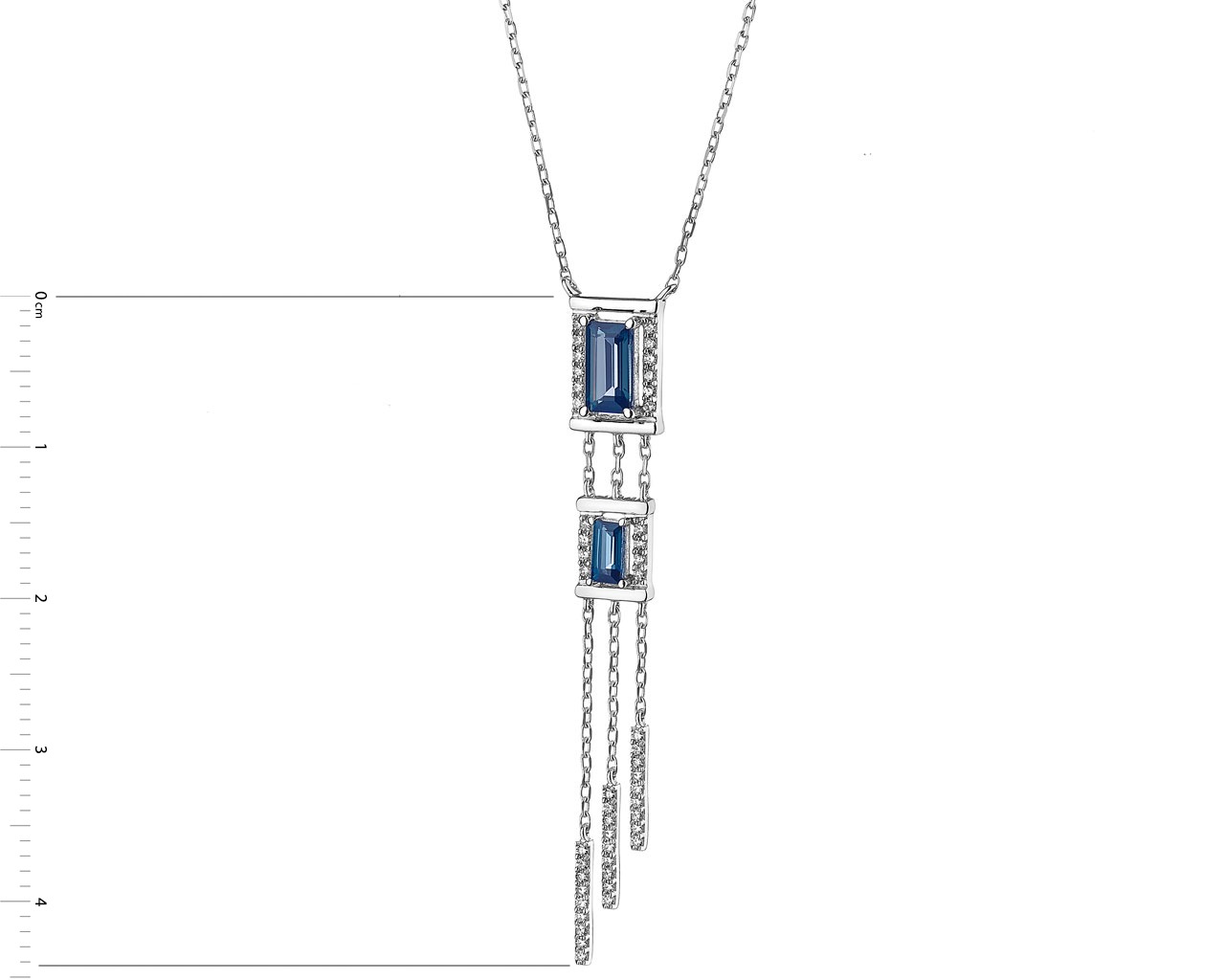 Naszyjnik z białego złota z diamentami i topazami (London Blue) 0,12 ct - próba 585