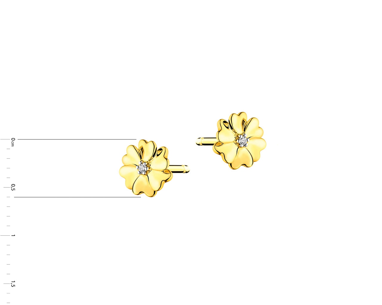 Kolczyki z żółtego złota z brylantem - kwiatki 0,01 ct - próba 375