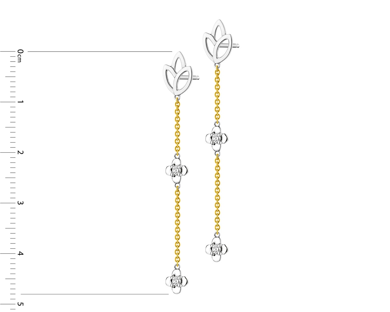 Kolczyki z żółtego i białego złota z brylantami - kwiat lotosu 0,10 ct - próba 375