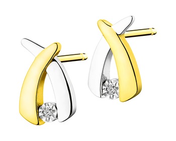 9 K Yellow Gold, White Gold Earrings with Diamonds 0,008 ct - fineness 9 K