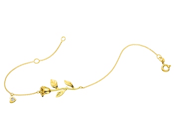 Yellow gold diamond bracelet - rose, heart 0,004 ct - fineness 14 K