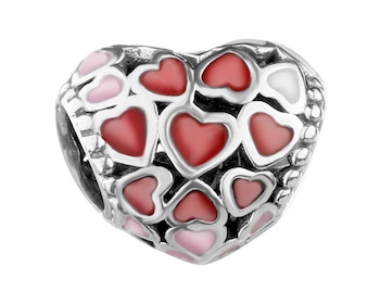 Zawieszka srebrna beads z emalią - serca
